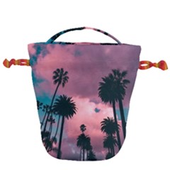 Nature Sunset Sky Clouds Palms Tropics Porous Drawstring Bucket Bag by Ravend