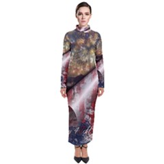 Independence Day Background Abstract Grunge American Flag Turtleneck Maxi Dress by Ravend