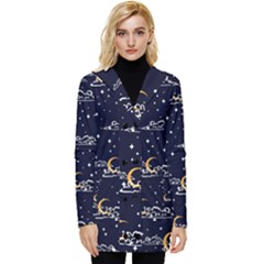 Hand-drawn-scratch-style-night-sky-with-moon-cloud-space-among-stars-seamless-pattern-vector-design- Button Up Hooded Coat  by uniart180623