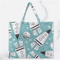 Cute-seamless-pattern-with-rocket-planets-stars Zipper Large Tote Bag by uniart180623