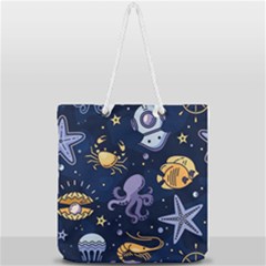 Marine-seamless-pattern-thin-line-memphis-style Full Print Rope Handle Tote (large) by uniart180623