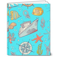 Colored-sketched-sea-elements-pattern-background-sea-life-animals-illustration 8  X 10  Hardcover Notebook by uniart180623