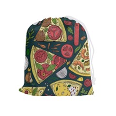 Vector-seamless-pizza-slice-pattern-hand-drawn-pizza-illustration-great-pizzeria-menu-background Drawstring Pouch (xl) by uniart180623