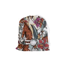 Natural-seamless-pattern-with-tiger-blooming-orchid Drawstring Pouch (medium) by uniart180623