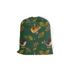 Cute-seamless-pattern-bird-with-berries-leaves Drawstring Pouch (medium) by uniart180623