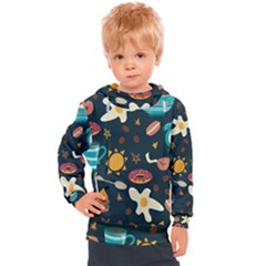 Seamless-pattern-with-breakfast-symbols-morning-coffee Kids  Hooded Pullover by uniart180623