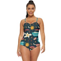 Seamless-pattern-with-breakfast-symbols-morning-coffee Retro Full Coverage Swimsuit by uniart180623