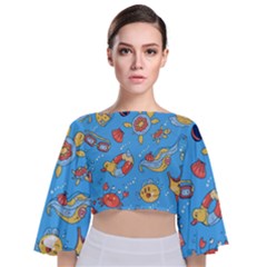 Hand-drawn-seamless-pattern-summer-time Tie Back Butterfly Sleeve Chiffon Top by uniart180623