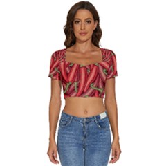 Seamless-chili-pepper-pattern Short Sleeve Square Neckline Crop Top  by uniart180623