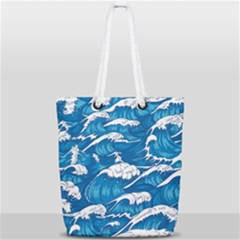 Storm-waves-seamless-pattern-raging-ocean-water-sea-wave-vintage-japanese-storms-print-illustration- Full Print Rope Handle Tote (small) by uniart180623
