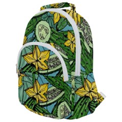 Seamless-pattern-with-cucumber-slice-flower-colorful-hand-drawn-background-with-vegetables-wallpaper Rounded Multi Pocket Backpack by uniart180623