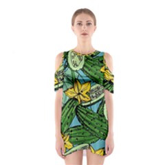 Seamless-pattern-with-cucumber-slice-flower-colorful-hand-drawn-background-with-vegetables-wallpaper Shoulder Cutout One Piece Dress by uniart180623