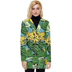 Seamless-pattern-with-cucumber-slice-flower-colorful-hand-drawn-background-with-vegetables-wallpaper Button Up Hooded Coat  by uniart180623