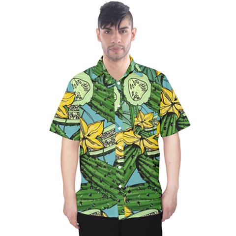 Seamless-pattern-with-cucumber-slice-flower-colorful-hand-drawn-background-with-vegetables-wallpaper Men s Hawaii Shirt by uniart180623