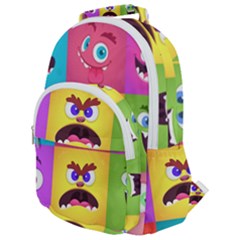 Monsters-emotions-scary-faces-masks-with-mouth-eyes-aliens-monsters-emoticon-set Rounded Multi Pocket Backpack by uniart180623