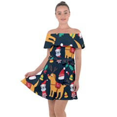 Funny Christmas Pattern Background Off Shoulder Velour Dress by uniart180623
