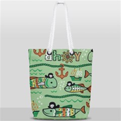 Seamless Pattern Fishes Pirates Cartoon Full Print Rope Handle Tote (small) by uniart180623