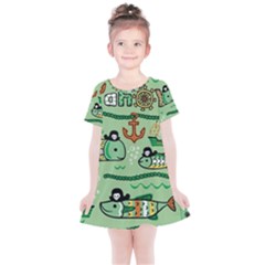 Seamless Pattern Fishes Pirates Cartoon Kids  Simple Cotton Dress by uniart180623