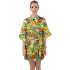 Seamless Pattern With Doodle Bunny Half Sleeve Satin Kimono  by uniart180623