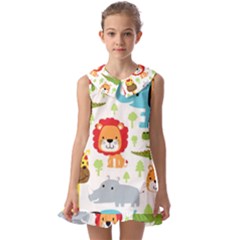 Seamless-pattern-vector-with-animals-cartoon Kids  Pilgrim Collar Ruffle Hem Dress by uniart180623