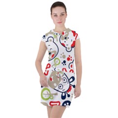 Animals-pattern Drawstring Hooded Dress by uniart180623