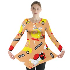 Seamless-pattern-cartoon-with-transportation-vehicles Long Sleeve Tunic  by uniart180623