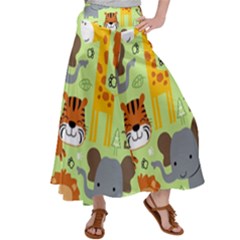 Seamless-pattern-vector-with-animals-wildlife-cartoon Women s Satin Palazzo Pants by uniart180623