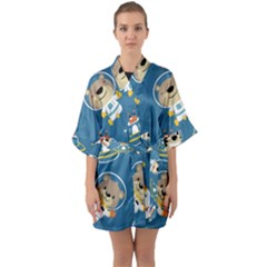 Seamless-pattern-funny-astronaut-outer-space-transportation Half Sleeve Satin Kimono  by uniart180623