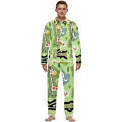 Seamless-pattern-with-wildlife-animals-cartoon Men s Long Sleeve Velvet Pocket Pajamas Set by uniart180623