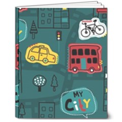 Seamless-pattern-hand-drawn-with-vehicles-buildings-road 8  X 10  Hardcover Notebook by uniart180623