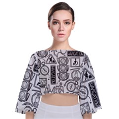 Navigation-seamless-pattern Tie Back Butterfly Sleeve Chiffon Top by uniart180623