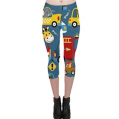 Seamless-pattern-vehicles-cartoon-with-funny-drivers Capri Leggings  by uniart180623