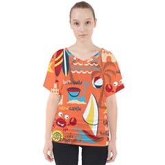 Seamless-pattern-vector-beach-holiday-theme-set V-neck Dolman Drape Top by uniart180623