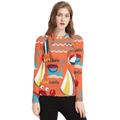 Seamless-pattern-vector-beach-holiday-theme-set Women s Long Sleeve Rash Guard by uniart180623