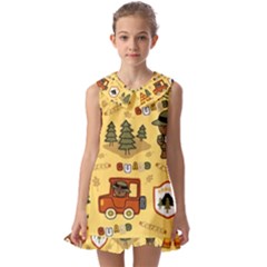 Seamless-pattern-funny-ranger-cartoon Kids  Pilgrim Collar Ruffle Hem Dress by uniart180623
