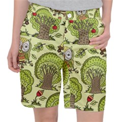 Seamless-pattern-with-trees-owls Women s Pocket Shorts by uniart180623