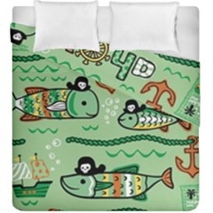 Seamless-pattern-fishes-pirates-cartoon Duvet Cover Double Side (king Size) by uniart180623