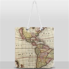 Vintage World Map Old  Globe Antique America Full Print Rope Handle Tote (large) by uniart180623