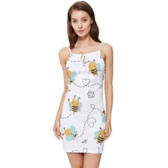 Bee Art Pattern Design Wallpaper Background Print Summer Tie Front Dress by uniart180623