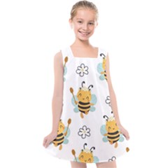 Art Bee Pattern Design Wallpaper Background Kids  Cross Back Dress by uniart180623