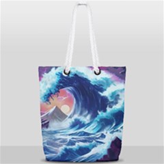 Storm Tsunami Waves Ocean Sea Nautical Nature Full Print Rope Handle Tote (small) by uniart180623