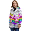 Rainbow Fun Cute Minimal Doodle Drawing Art Kids  Hooded Longline Puffer Jacket View3