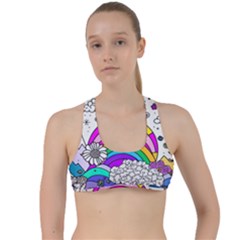 Rainbow Fun Cute Minimal Doodle Drawing Art Criss Cross Racerback Sports Bra by uniart180623