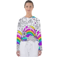 Rainbow Fun Cute Minimal Doodle Drawing Art Women s Slouchy Sweat by uniart180623