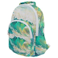 Waves Ocean Sea Tsunami Nautical Art Rounded Multi Pocket Backpack by uniart180623