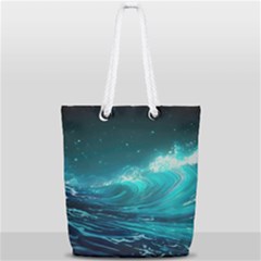 Tsunami Waves Ocean Sea Nautical Nature Water Full Print Rope Handle Tote (small) by uniart180623