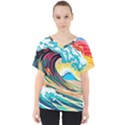Waves Ocean Sea Tsunami Nautical Arts V-Neck Dolman Drape Top View1