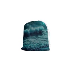 Waves Ocean Sea Tsunami Nautical Blue Sea Art Drawstring Pouch (xs) by uniart180623