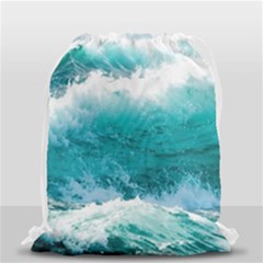 Waves Ocean Sea Tsunami Nautical Blue Sea Drawstring Bag (small) by uniart180623