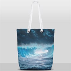 Thunderstorm Storm Tsunami Waves Ocean Sea Full Print Rope Handle Tote (small) by uniart180623